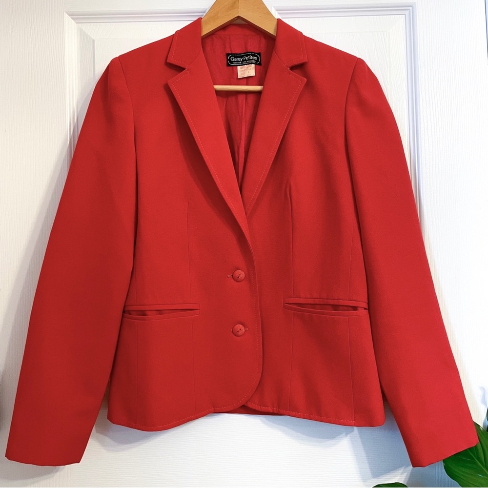 Retro 80s Garey Petites Blazer Suit Jacket Red Size 4 Vintage